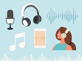 podcast mujer auriculares vector