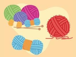 set knitting balls of wool vector