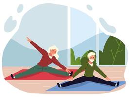 old couple making stretching vector