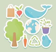 nine eco stickers vector