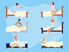 people waking up routine vector