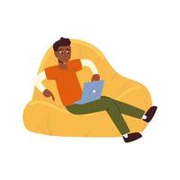 young man on bean chair vector