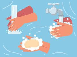 hands soaping and rinsing vector