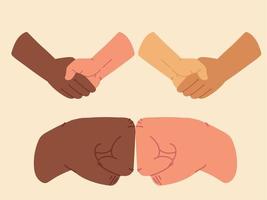 set of diverse hands together vector