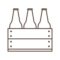 Botellas de cerveza en el diseño de vector de icono de estilo de línea de cesta