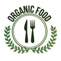 organic 100 lettering with leaves and fork vector