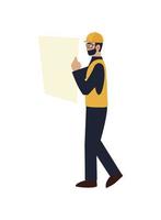 man architect standing and looking project blueprint vector