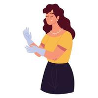 mujer con guantes de jardinería vector