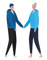 Senior woman and man cartoons with sportswear holding hands vector design