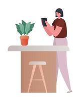 Mujer con tableta trabajando en diseño vectorial de mesa vector