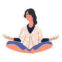 mujer meditando en postura de loto vector