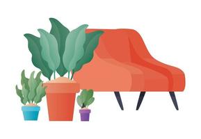 silla roja con plantas de diseño vectorial vector