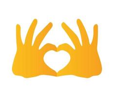 silhouette of two hand with heart form of yellow color vector