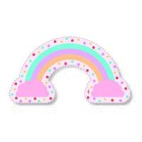 rainbow with pink clouds and colored circles stickers vector