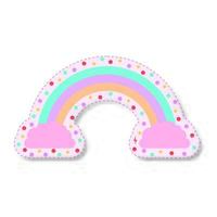 rainbow with pink clouds and colored circles stickers vector