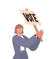 woman with ligth brown hair, purple suit and vote poster vector