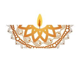 mandala of color orange with a pale orange candle on white background vector