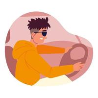 young man driving car vector