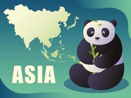 map of asia and panda vector