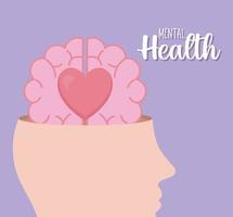 mental health with brain and heart icon vector design