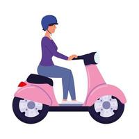 woman with helmet on motorcycle vector