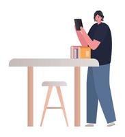 Man with tablet working at table vector design