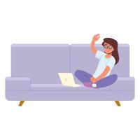 woman working on sofa vector