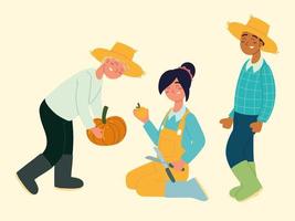 farmers with pumpkin vector