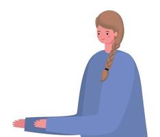 woman cartoon with blue pullover vector design