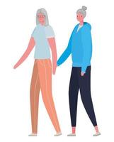 Senior women cartoons holding hands vector design