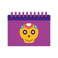 Calavera mexicana en diseño de vector de icono de estilo plano de calendario