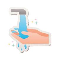 wash your hands covid19 pandemic stickers with hands in tap vector