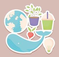 six eco stickers vector