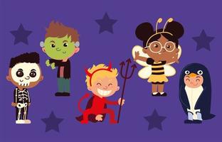 childrens in costumes halloween vector