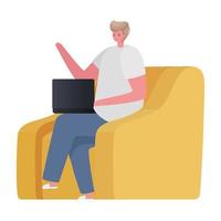 Man with laptop on chair working vector design