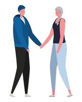 Dibujos animados de mujer y hombre senior con ropa deportiva tomados de la mano diseño vectorial vector