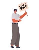 man dressed in khaki pants with a vote poster vector