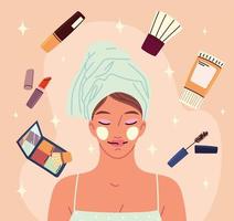 mujer con maquillaje cosmeticos vector