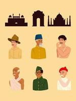 indian people and landmarks vector