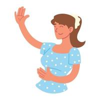 cute woman smiling raised hand vector