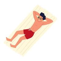 relaxing man on float bed vector