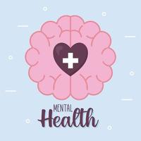 mental health with heart on brain vector design