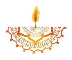 mandala of colors red and orange with a candle on white background vector