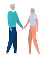Senior woman and man cartoons holding hands vector design
