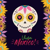 Cabeza de calavera mexicana con diseño de vector de flores