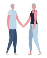 Senior woman and man cartoons holding hands vector design