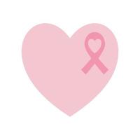Cinta de cáncer de mama en diseño de vector de icono de estilo plano de corazón