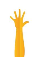 silhouette with one arm, hand and five fingers of yellow color over a white background vector