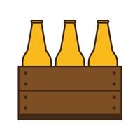 Botellas de cerveza en la línea de la cesta y diseño de vector de icono de estilo de relleno