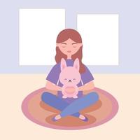 woman and rabbit vector